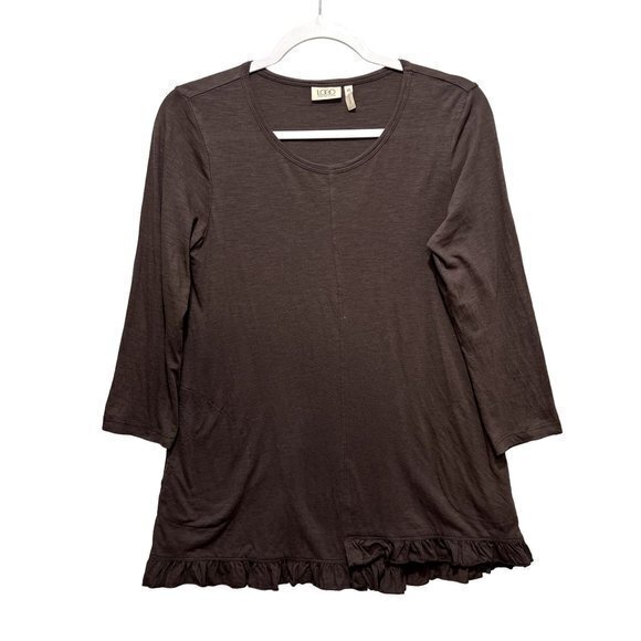 LOGO‎ Lori Goldstein Womens Tops Size XS Scoop Neck Ruffle Hem - Picture 1 of 10